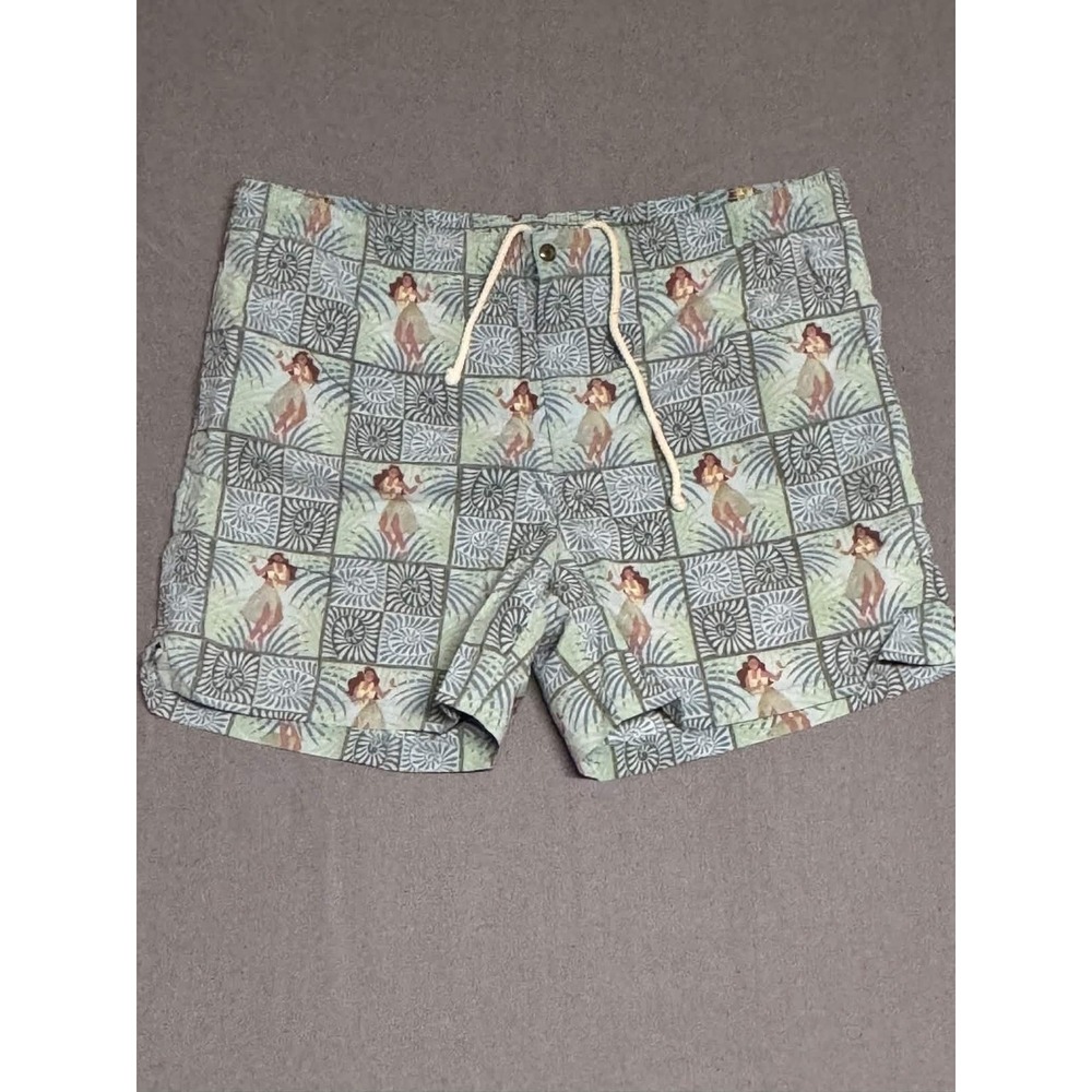 Tommy Bahama Mens Board Shorts Size M Green Blue Hula Girl Geometric Swim Trunks
